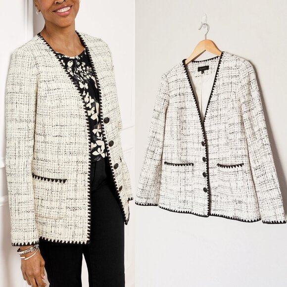 NEW Talbots Women's 6 Tipped Tweed Blazer Jacket Textured Classic Quiet Luxury - Picture 3 of 16